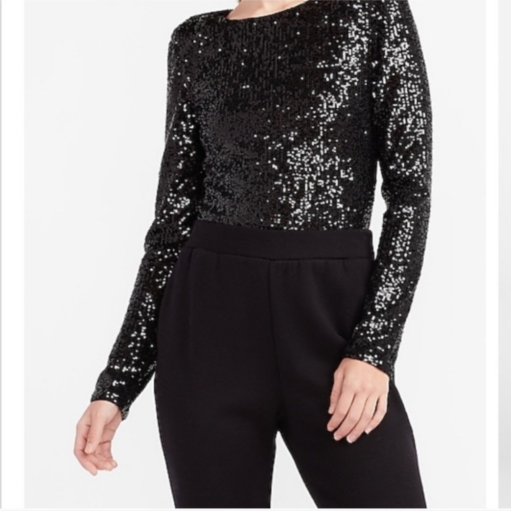 Express Black Sequin Blouse